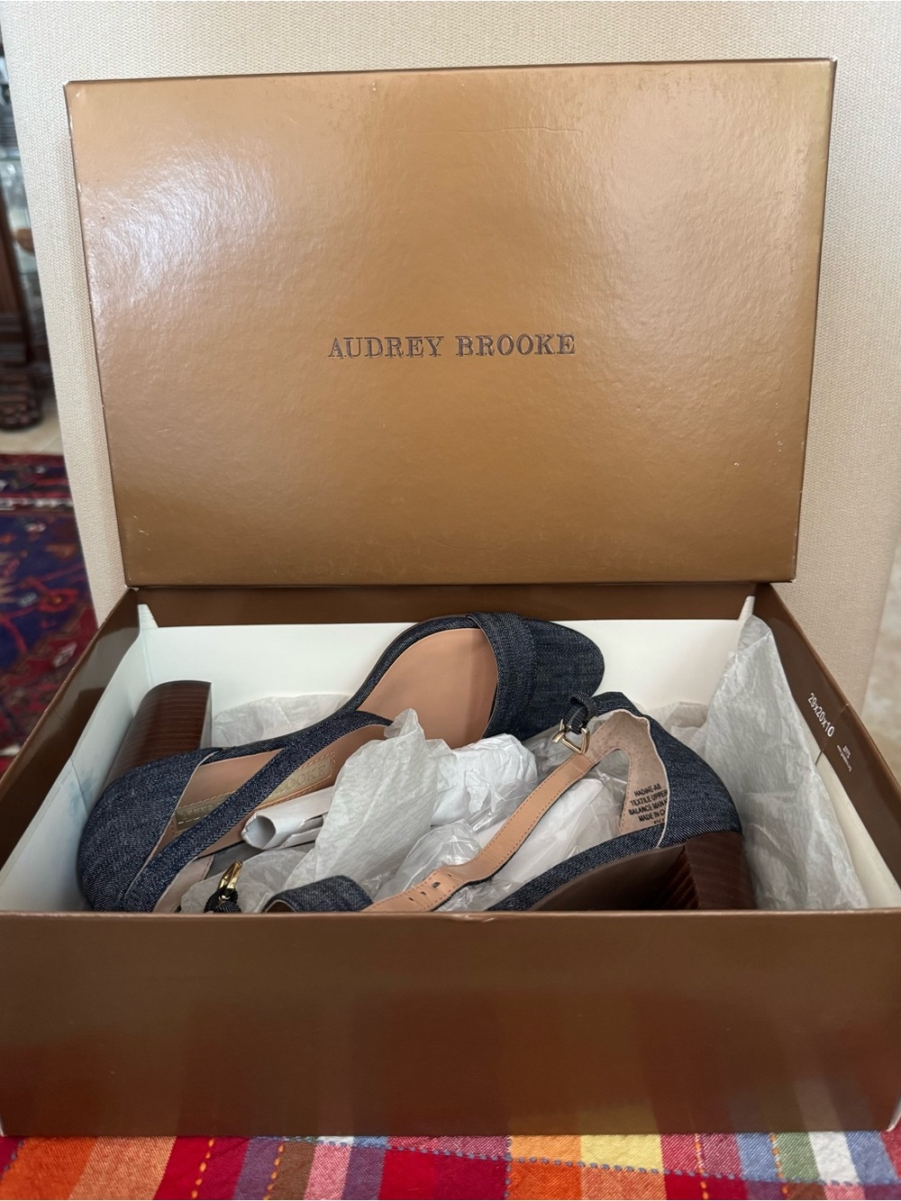 Audrey Brooke Navy Denim Sandal/Open toe Shoe Block Heel Size 6.5M